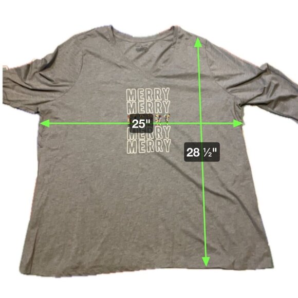 Lane Bryant Gray V Neck Merry Holiday Sparkle Detail 3/4 Sleeve T Shirt Sz 22 - Picture 7 of 8